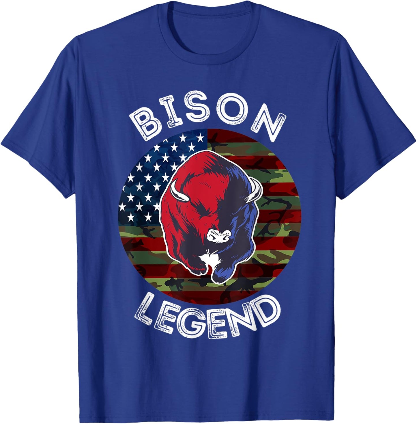 Bison Legend American Flag USA Camouflage Buffalo Cattle T-Shirt - T-Shirt | Royal