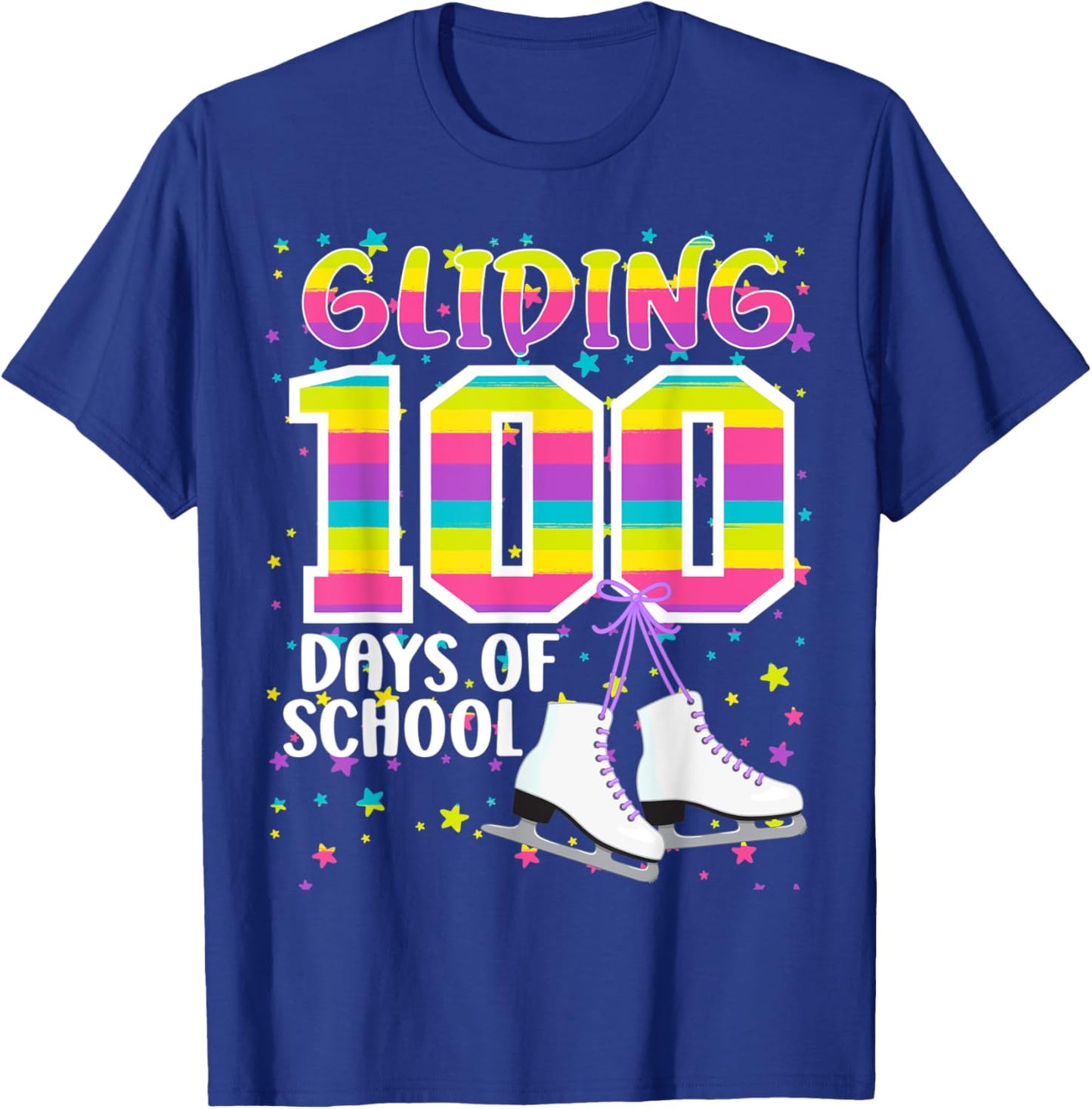 Gliding 100 days of School Kids Teachers Ice Skating 100 Day T-Shirt - T-Shirt | Royal