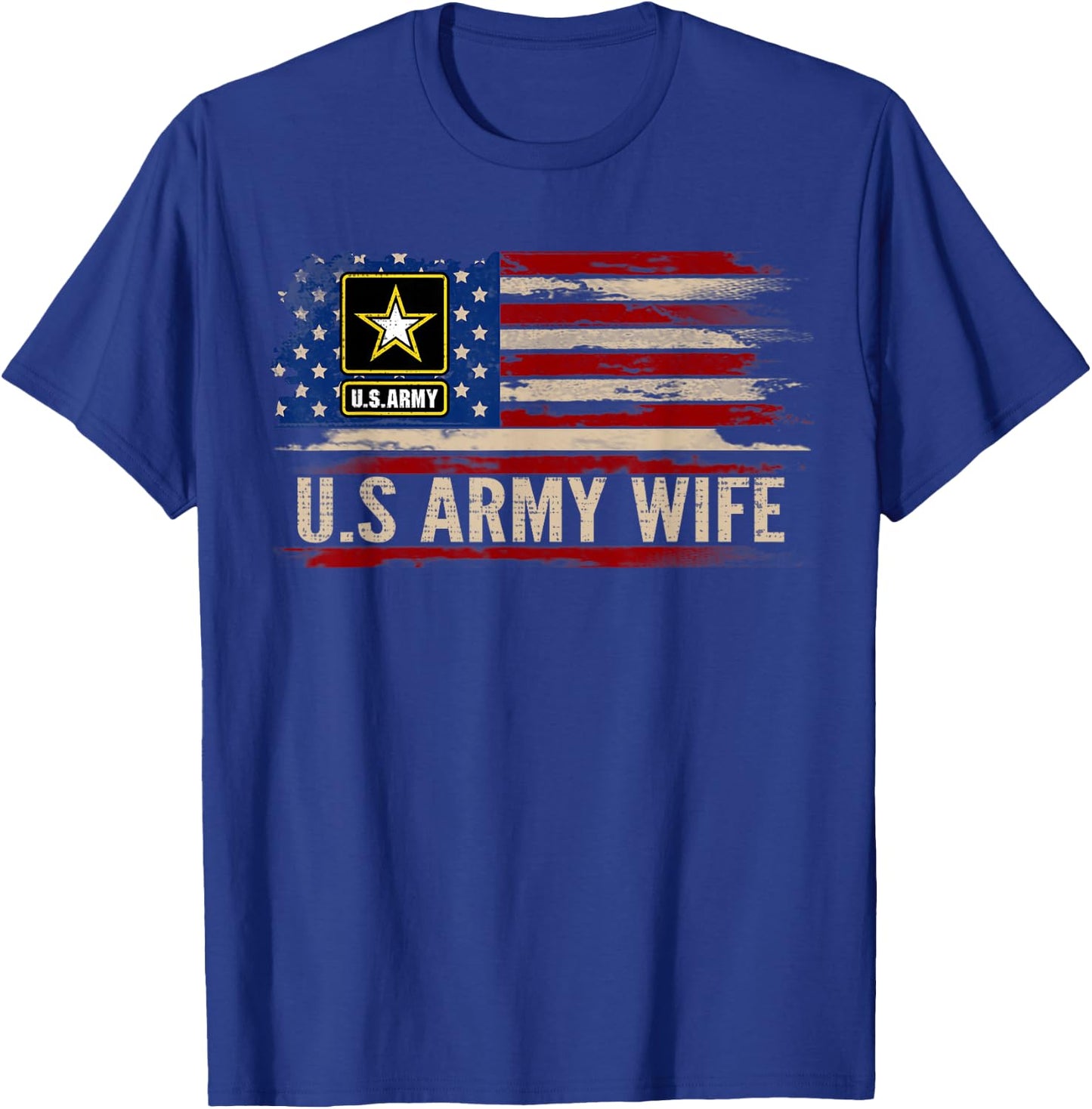 Vintage U.S Army Wife With American Flag Veteran Gift T-Shirt - T-Shirt | Royal