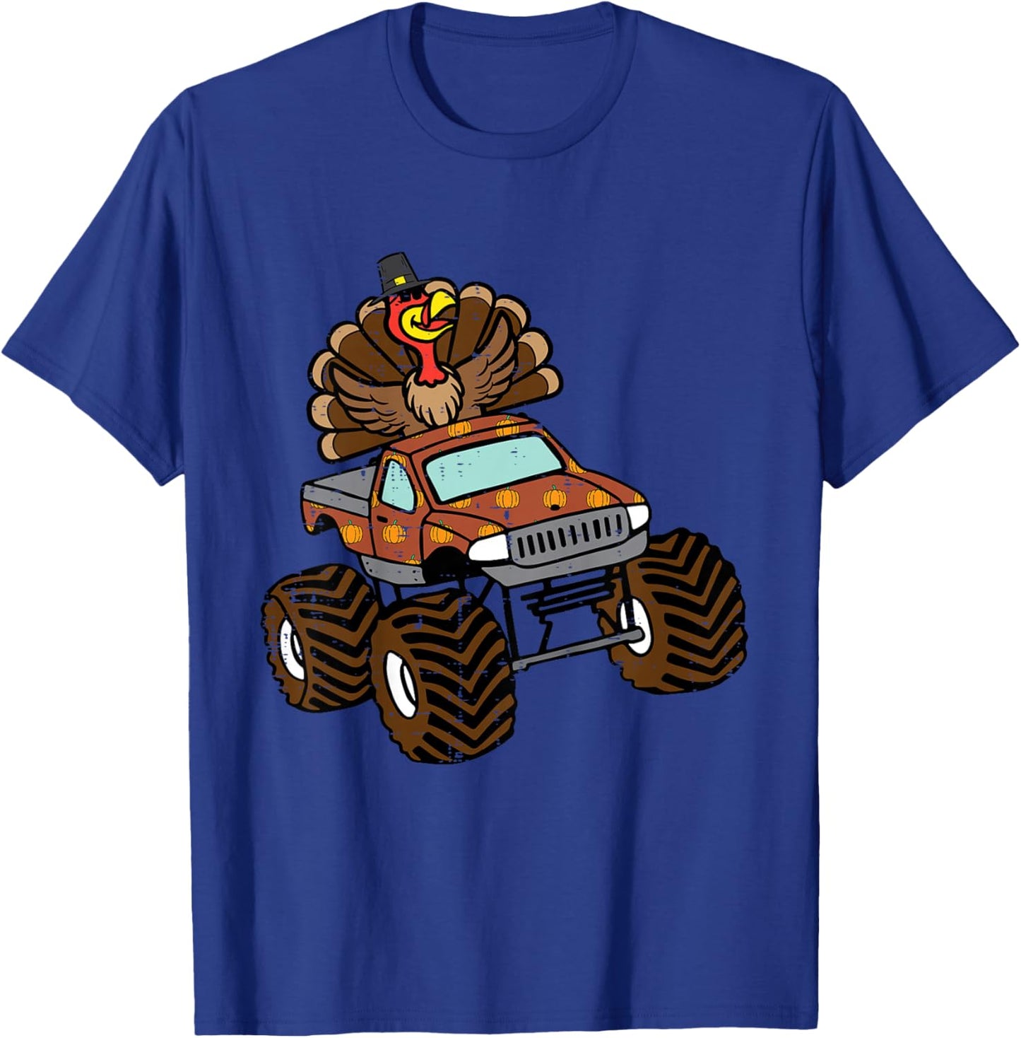 Kids Thanksgiving Turkey On Monster Truck Toddler Boys Kids Youth T-Shirt - T-Shirt | Royal