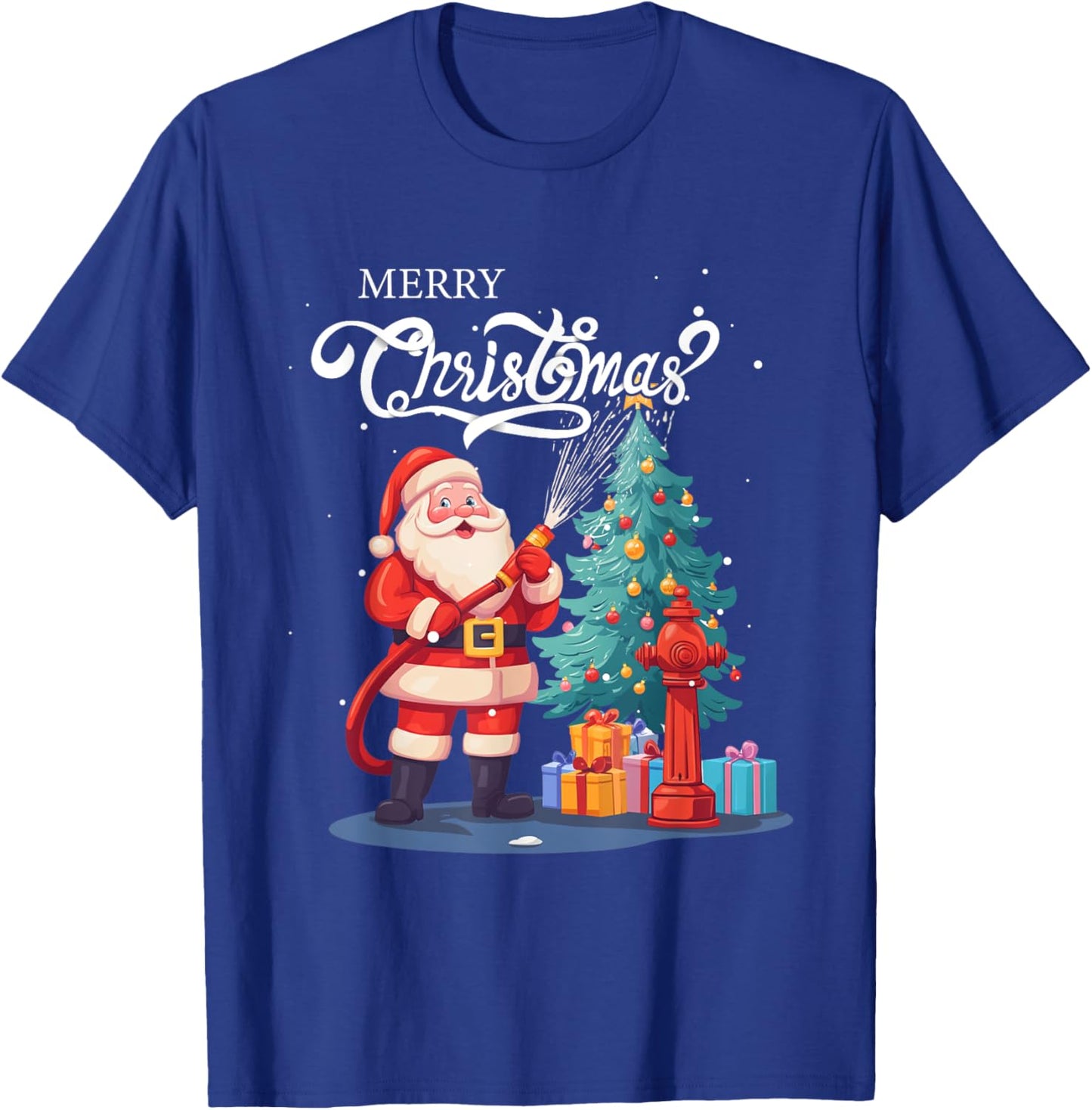 Firetruck Santa Sleigh Fireman Christmas Firefighter Xmas T-Shirt - T-Shirt | Royal