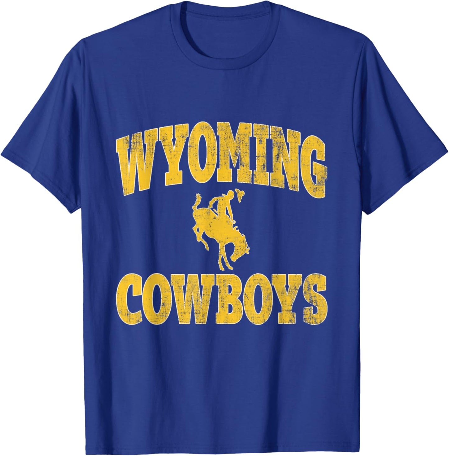 Vintage Wyoming Retro Cowboy Riding A Bucking Horse T-Shirt - T-Shirt | Royal