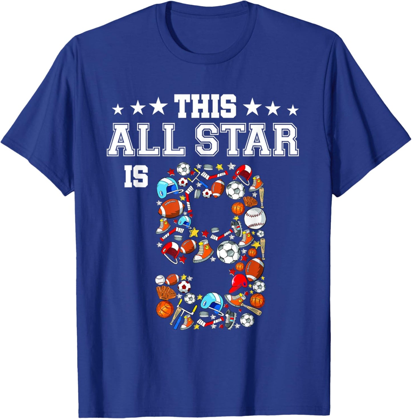 9th Birthday Outfit Girl Boy 9 Year Old Bday Sports Baller T-Shirt - T-Shirt | Royal