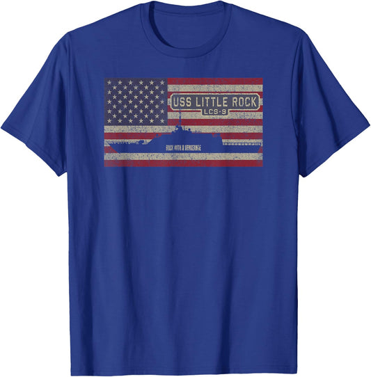 USS Little Rock LCS-9 Littoral Combat Ship USA American Flag Kids Men T-Shirt - T-Shirt | Royal