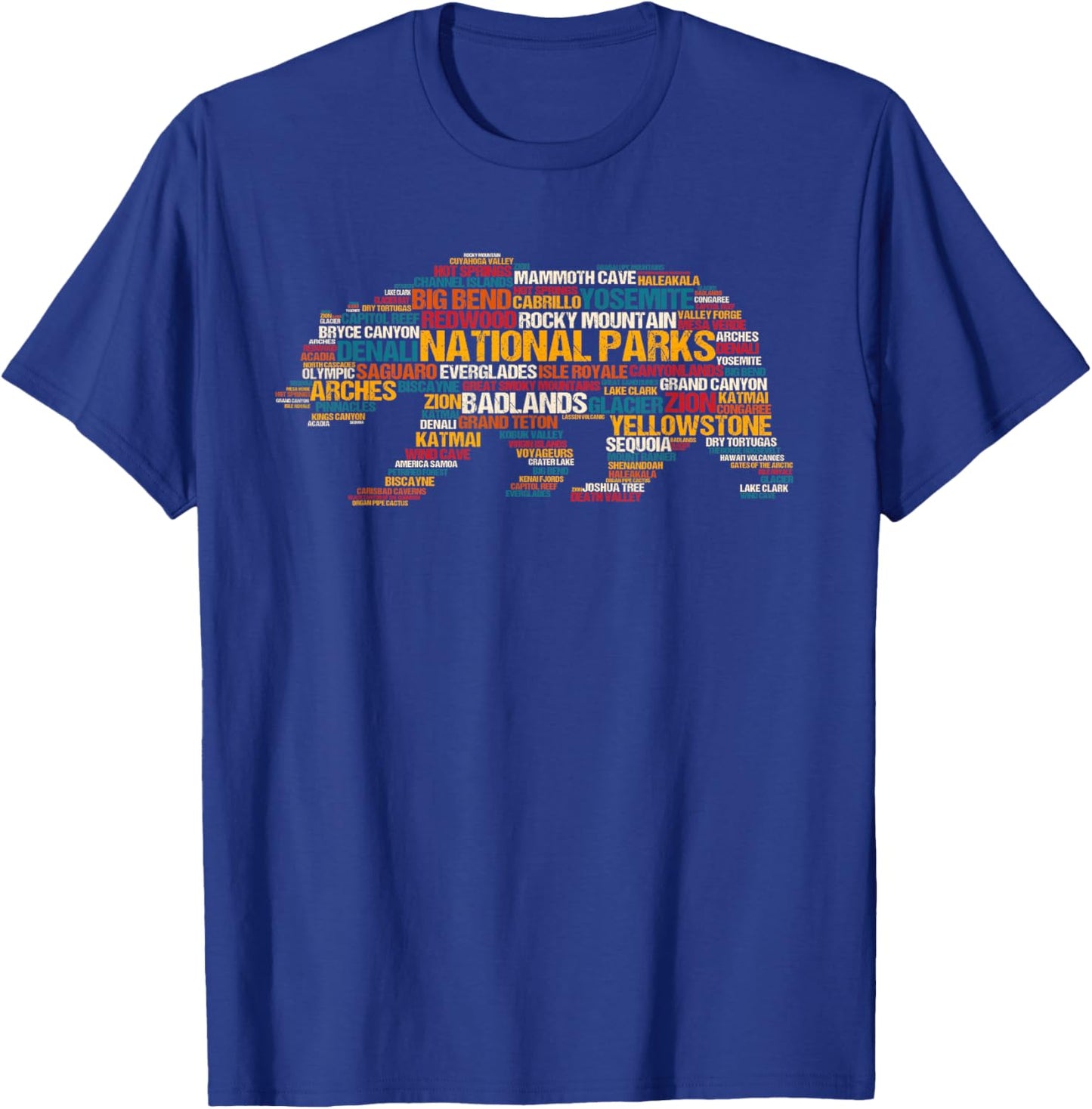 National Parks USA List Word Cloud Bear Camping & Hiking Small T-Shirt - T-Shirt | Royal