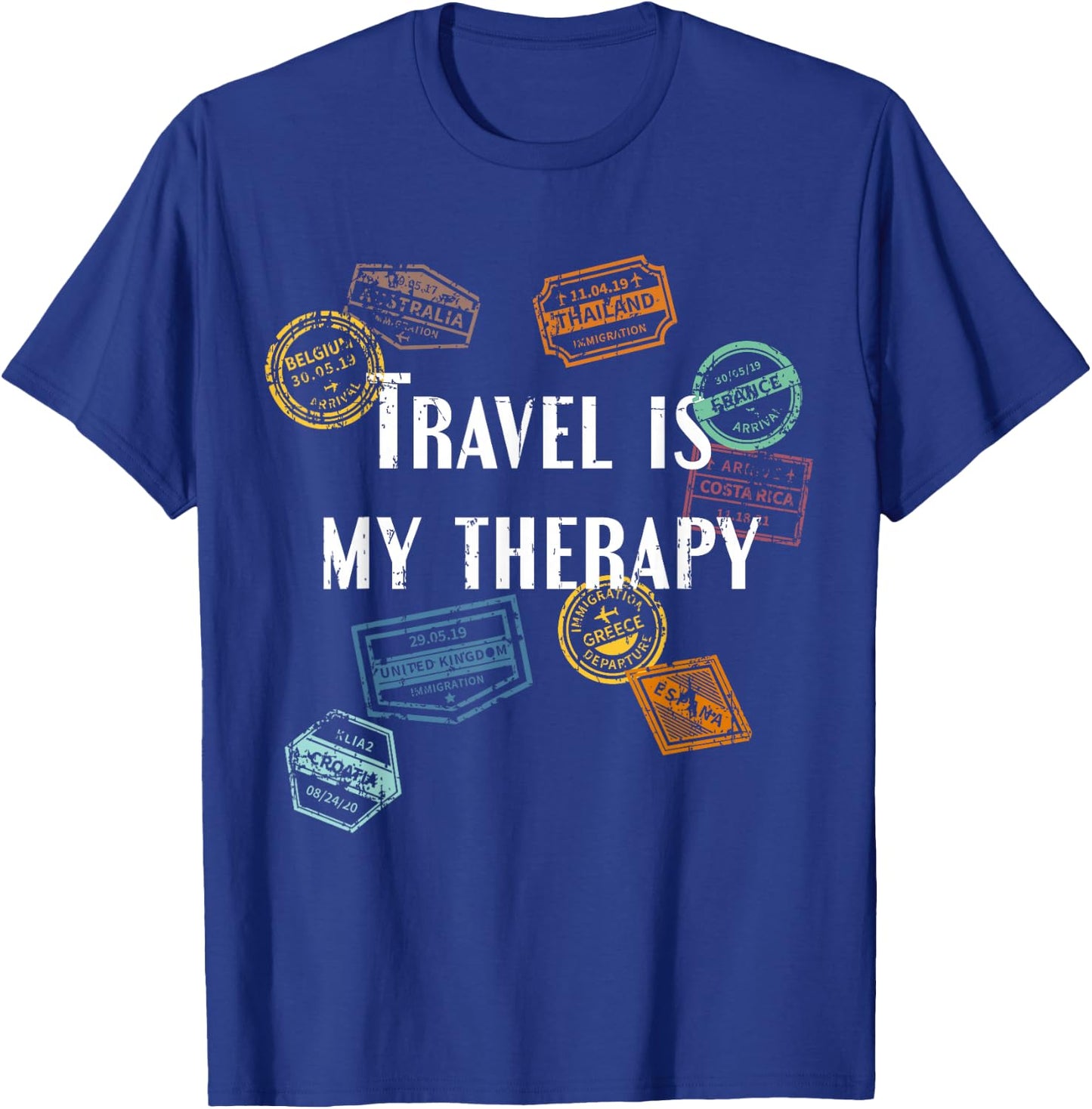 Travel Is my Therapy Distressed World Traveler Passport T-Shirt - T-Shirt | Royal