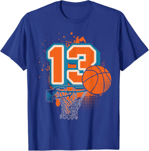 13th Birthday Boy Basketball Player Basketball 13 Years Old T-Shirt - T-Shirt | Royal