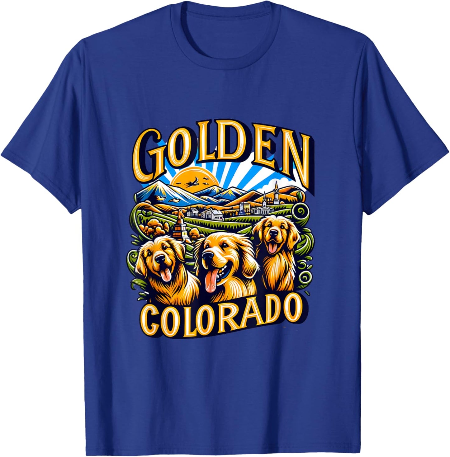 Golden Retrievers in Golden Colorado T-Shirt - T-Shirt | Royal