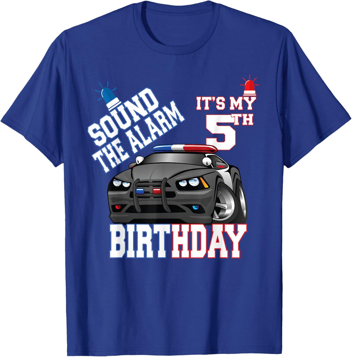 Sound The Alarm It's My 5th Birthday 5 Years Old Policeman T-Shirt - T-Shirt | Royal