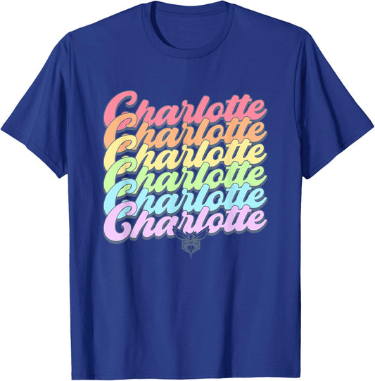NBA Charlotte Hornets Pastel Rainbow Pride Stack T-Shirt - T-Shirt | Royal