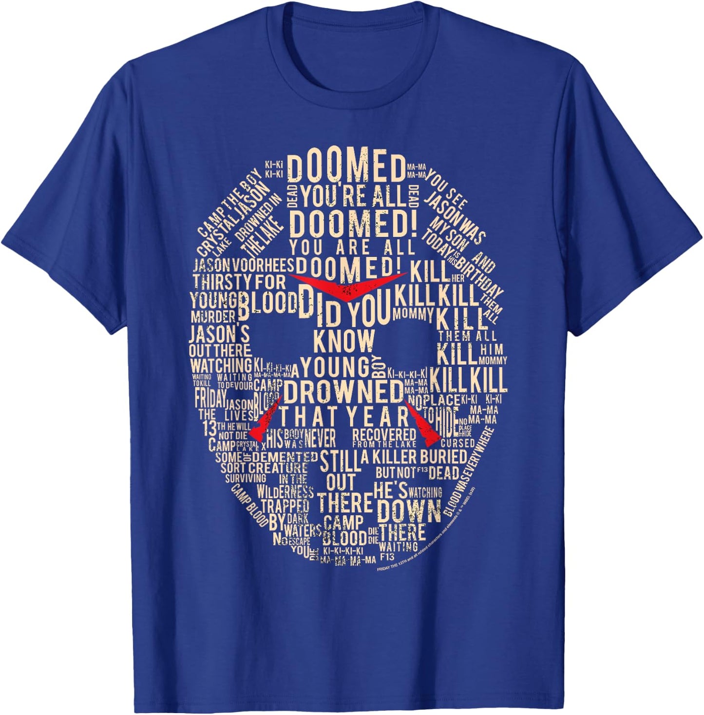 Friday The 13th Jason Mask Text Fill T-Shirt - T-Shirt | Royal