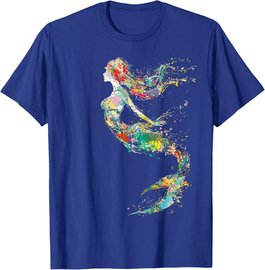 Mermaid Colorful Painting Art Graphic Abstract Motif Mermaid T-Shirt - T-Shirt | Royal
