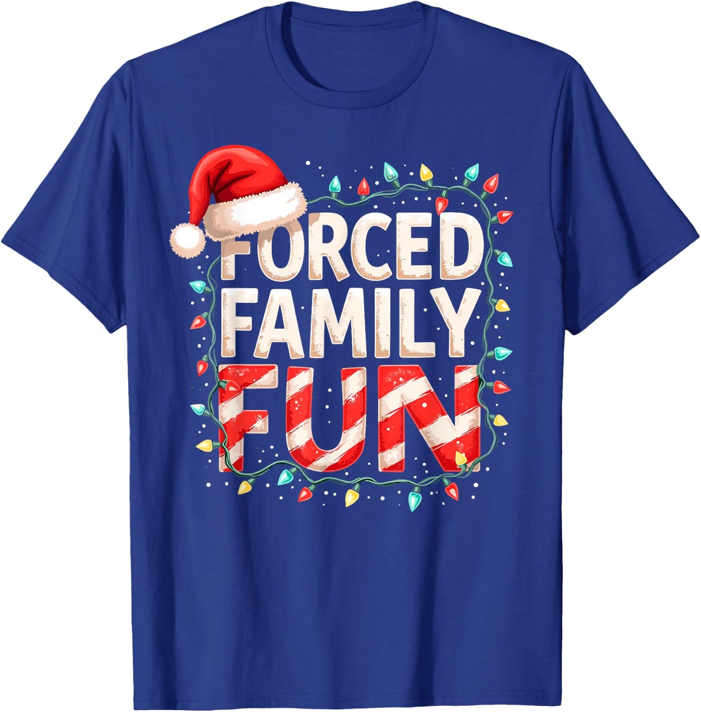 Forced Family Fun Christmas Candy Cane Tree Lights Party T-Shirt - T-Shirt | Royal
