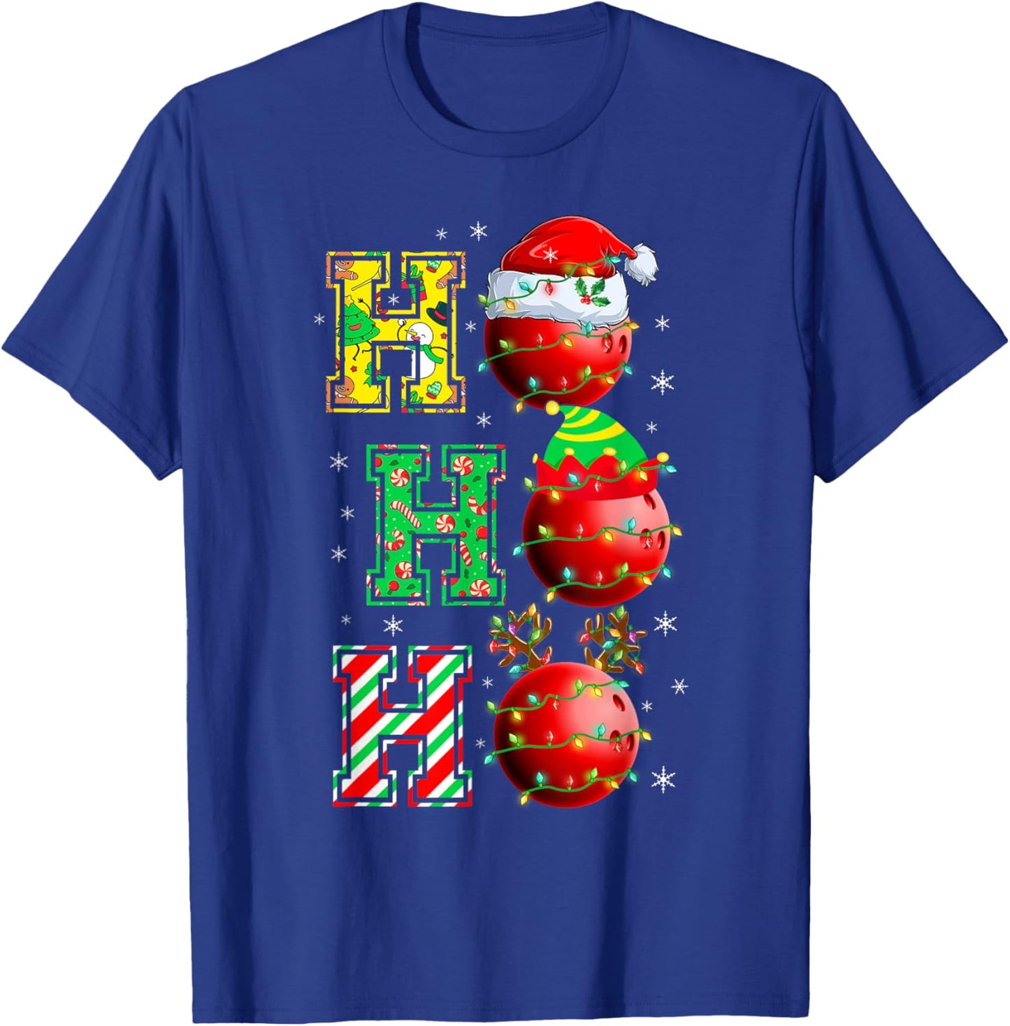 HOHOHO Santa Elf Reindeer Bowling Balls & Christmas Lights T-Shirt - T-Shirt | Royal