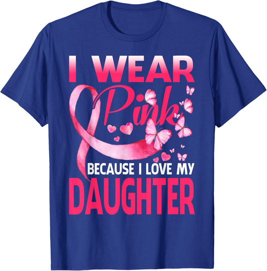 I Wear Pink For My Daughter Breast Cancer Butterfly T-Shirt - T-Shirt | Royal