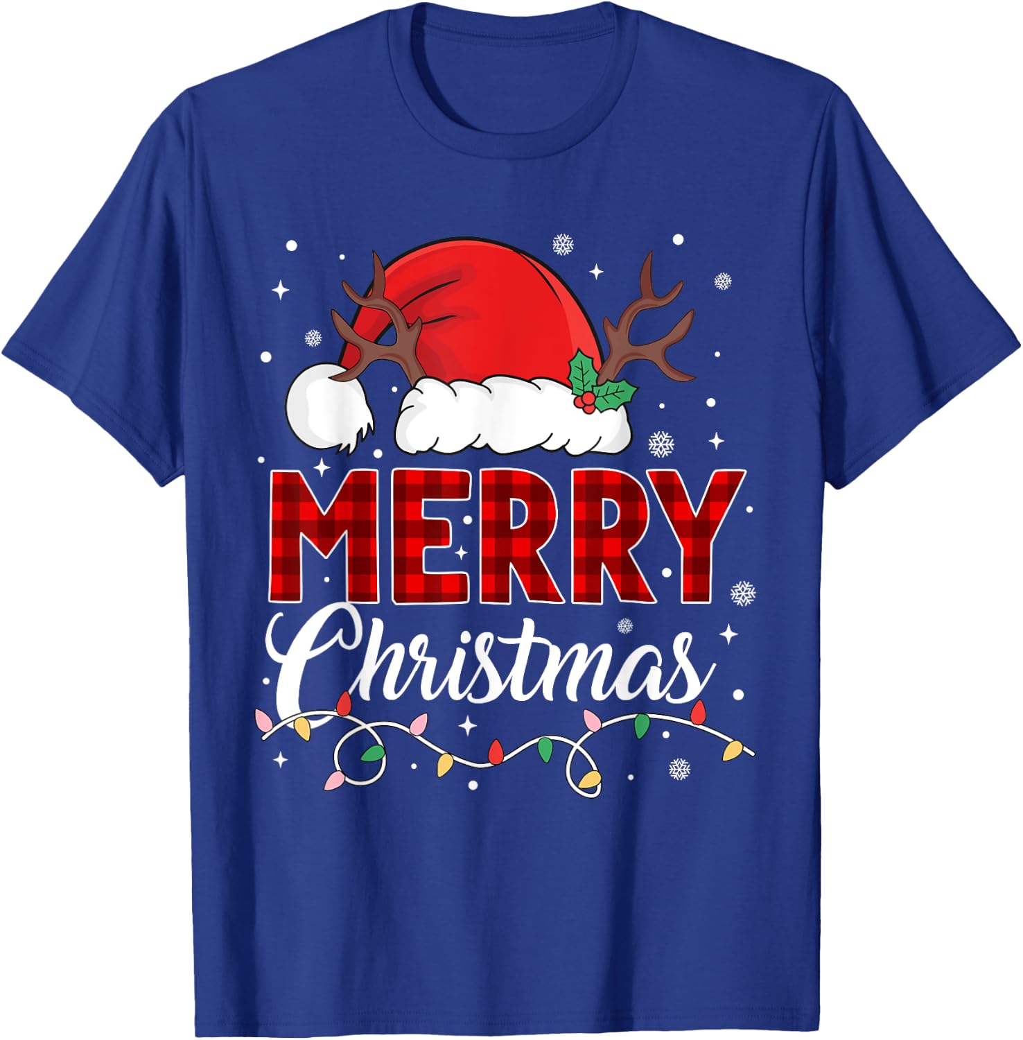 Merry Christmas Lights Red Santa Hat Xmas Family Men Women T-Shirt - T-Shirt | Royal