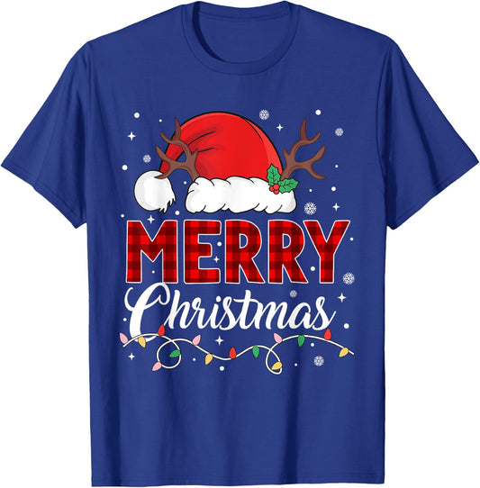 Merry Christmas Lights Red Santa Hat Xmas Family Men Women T-Shirt - T-Shirt | Royal