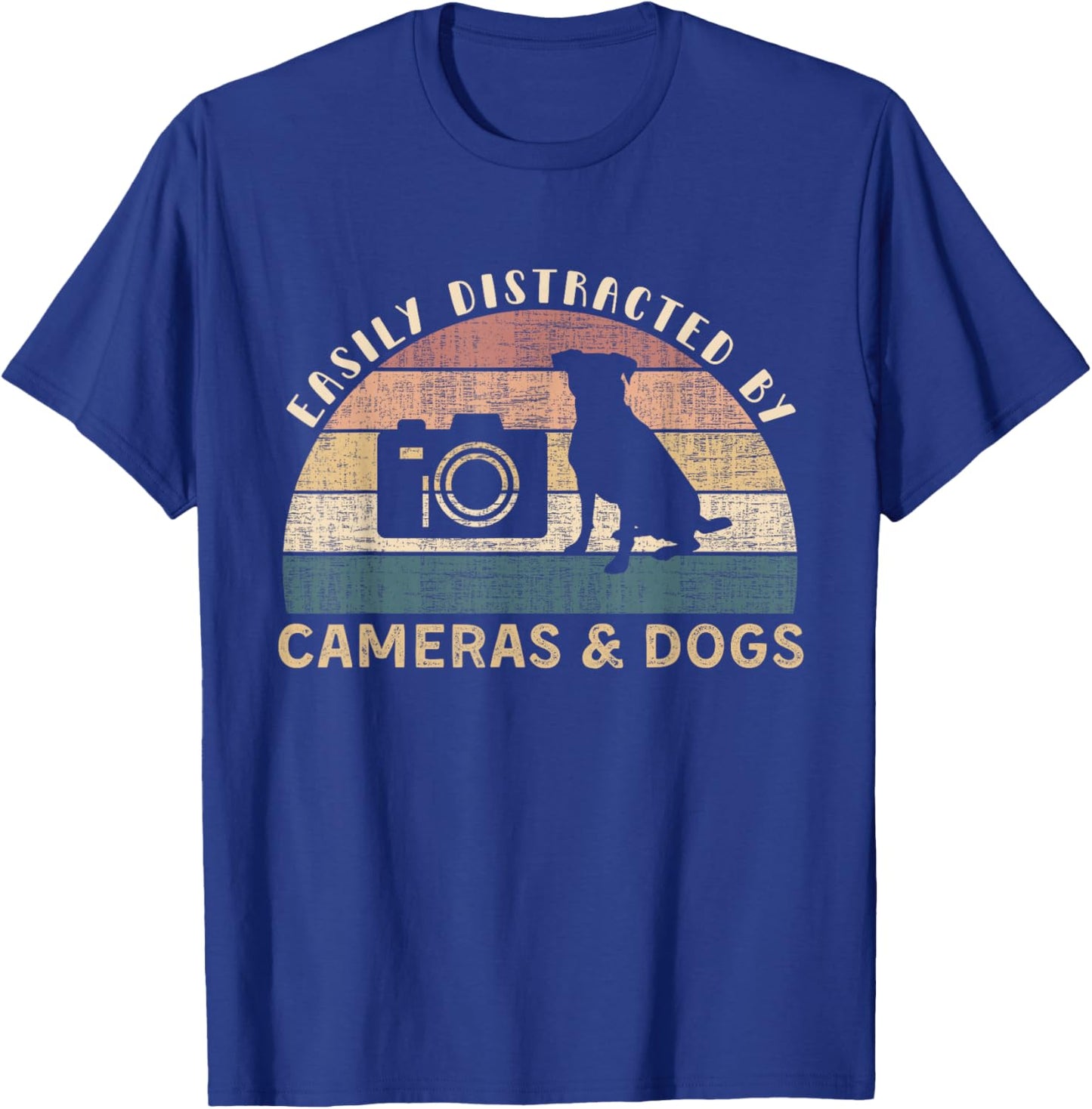 Easily Distracted By Cameras & Dogs Retro Funny Photographer T-Shirt - T-Shirt | Royal
