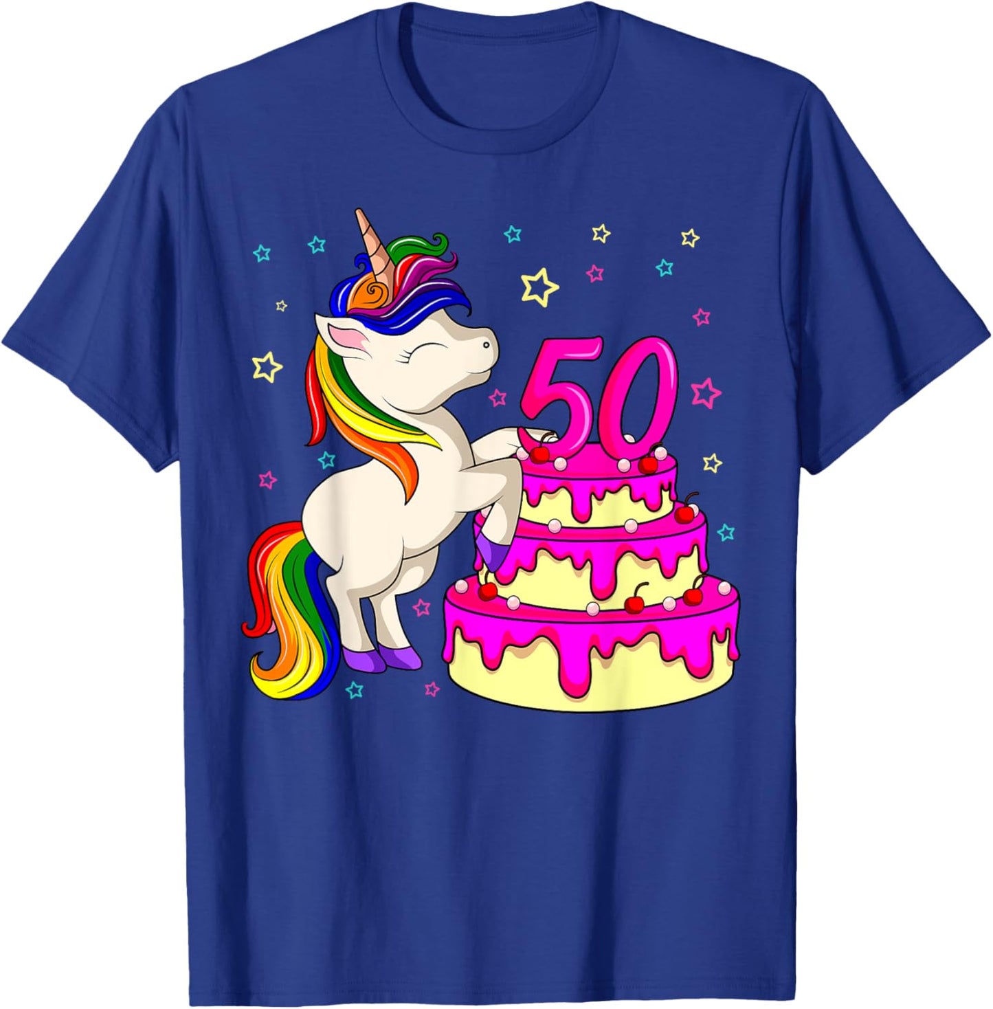 50th Bday Unicorn Rainbow Cake Theme Birthday Party T-Shirt - T-Shirt | Royal