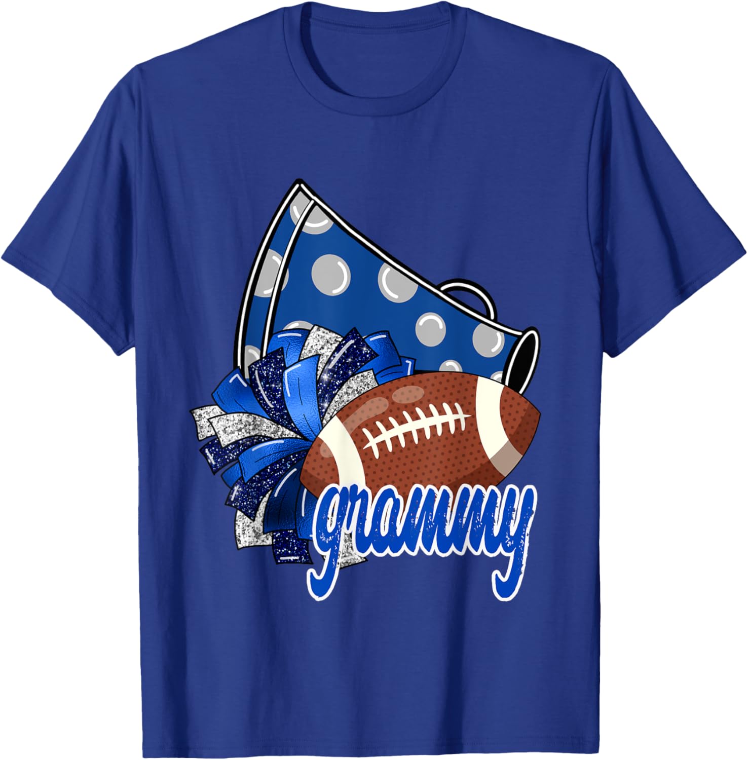 Cheer Grammy Shirt, Megaphone Pom Pom Football Blue T-Shirt - T-Shirt | Royal