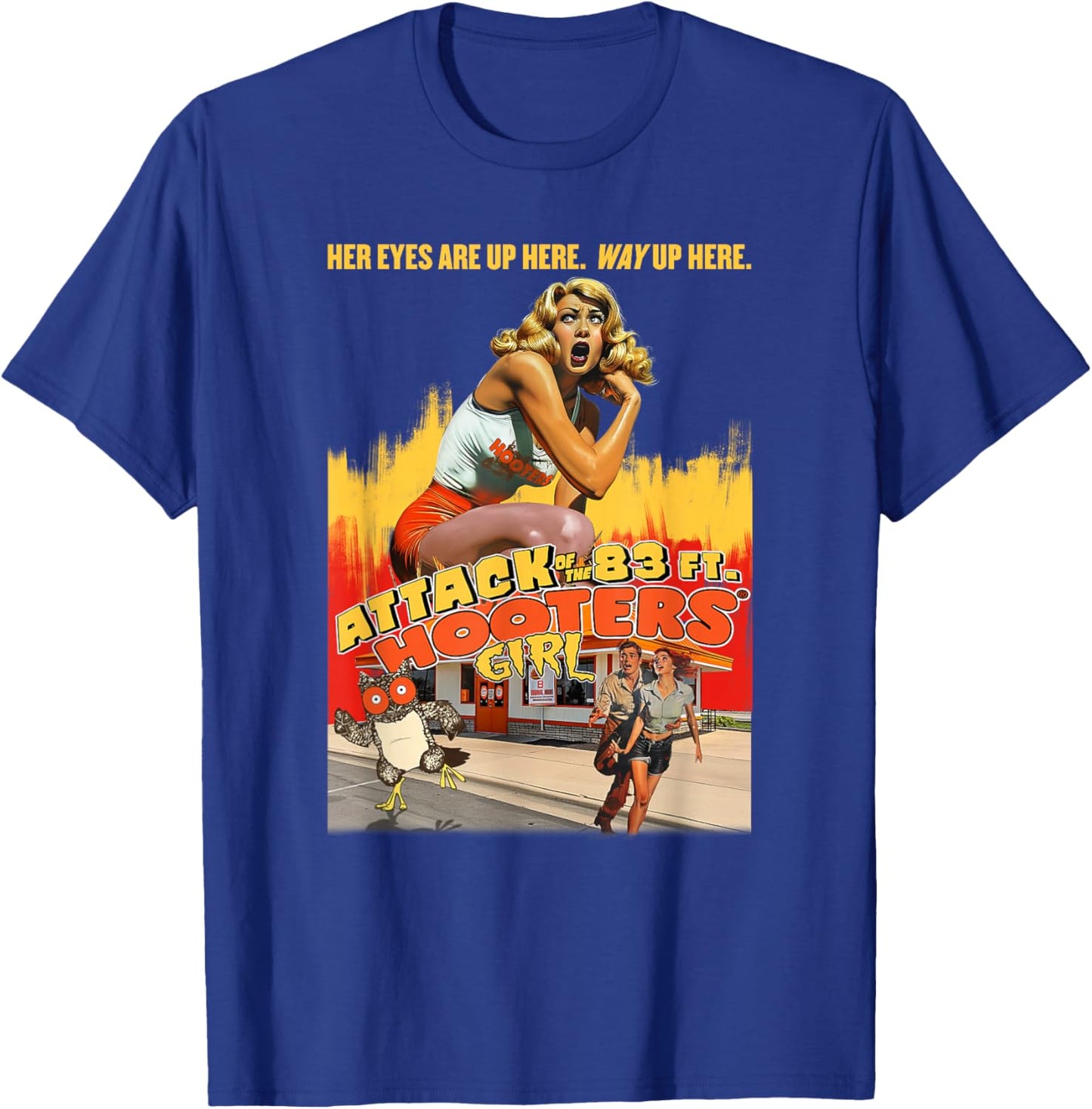 Hooters Attack of The 83ft Hooters Girl Funny B-Movie Retro T-Shirt - T-Shirt | Royal