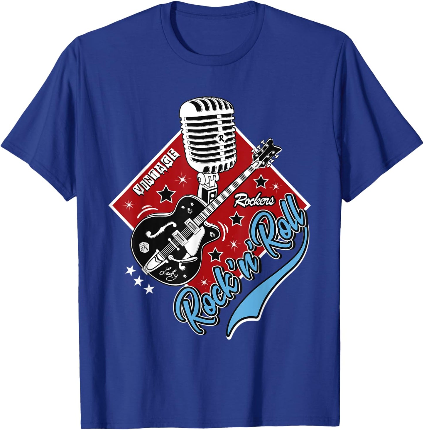 Guitar Rock and Roll Rockabilly Vintage Microphone Rocker T-Shirt - T-Shirt | Royal