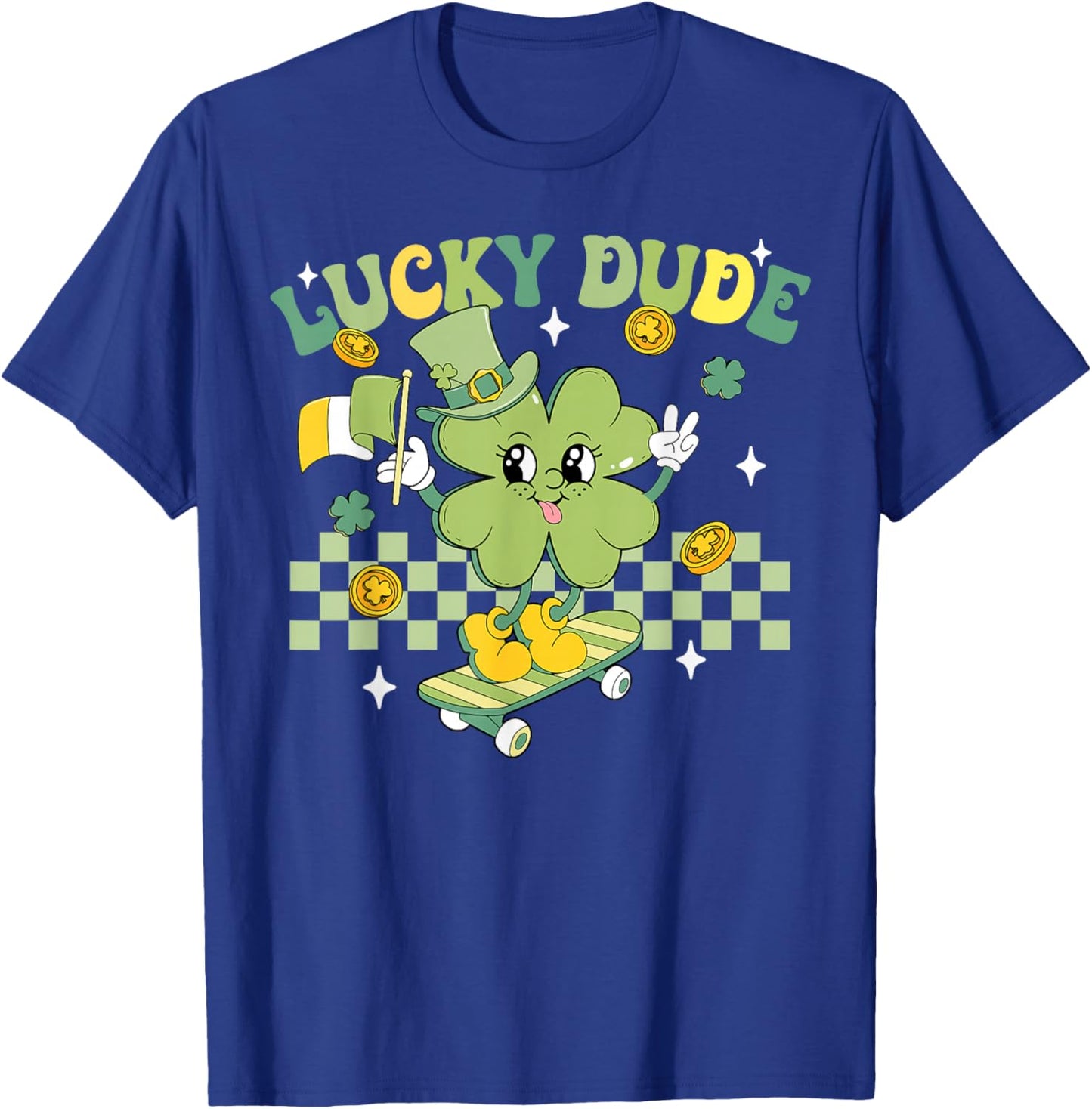 Lucky Dude Funny St Patrick's Day Kid Skateboarding Shamrock T-Shirt - T-Shirt | Royal