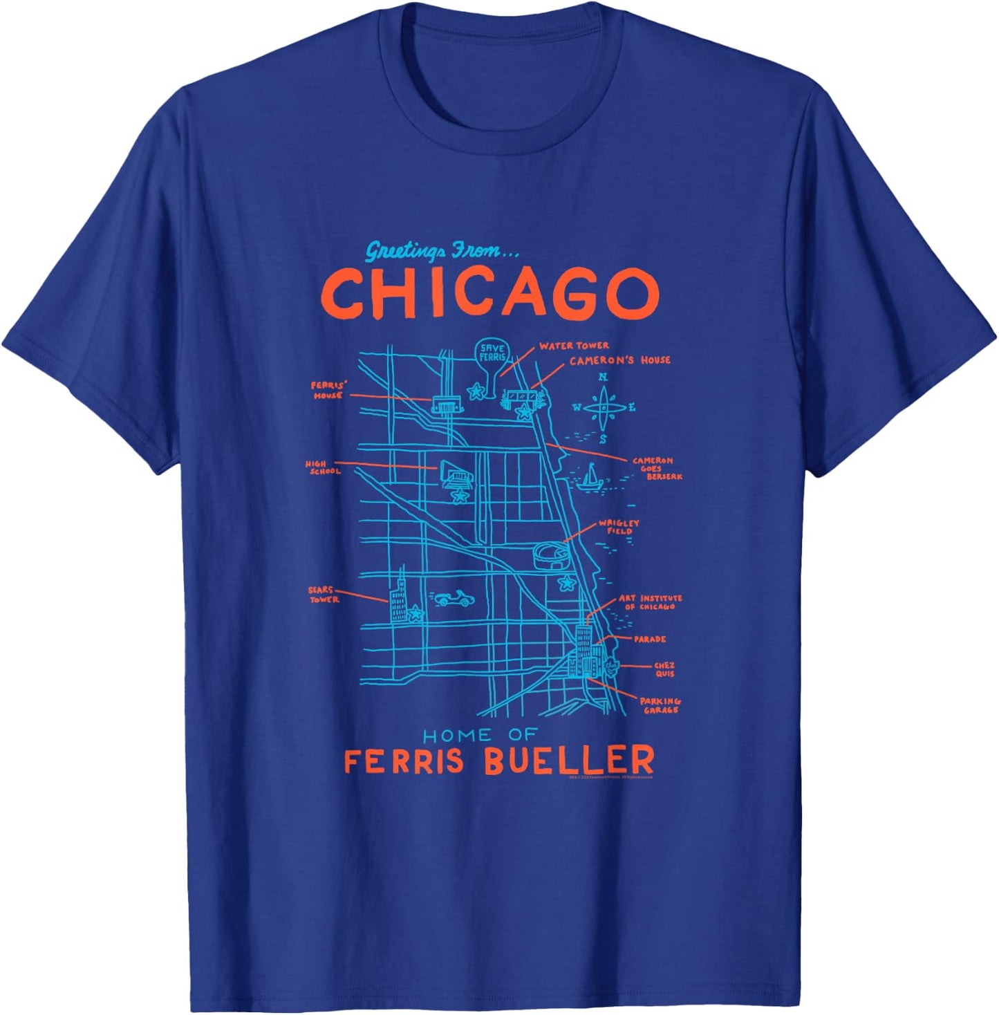 Ferris Bueller's Day Off Chicago Map Funny Movie T-Shirt - T-Shirt | Royal