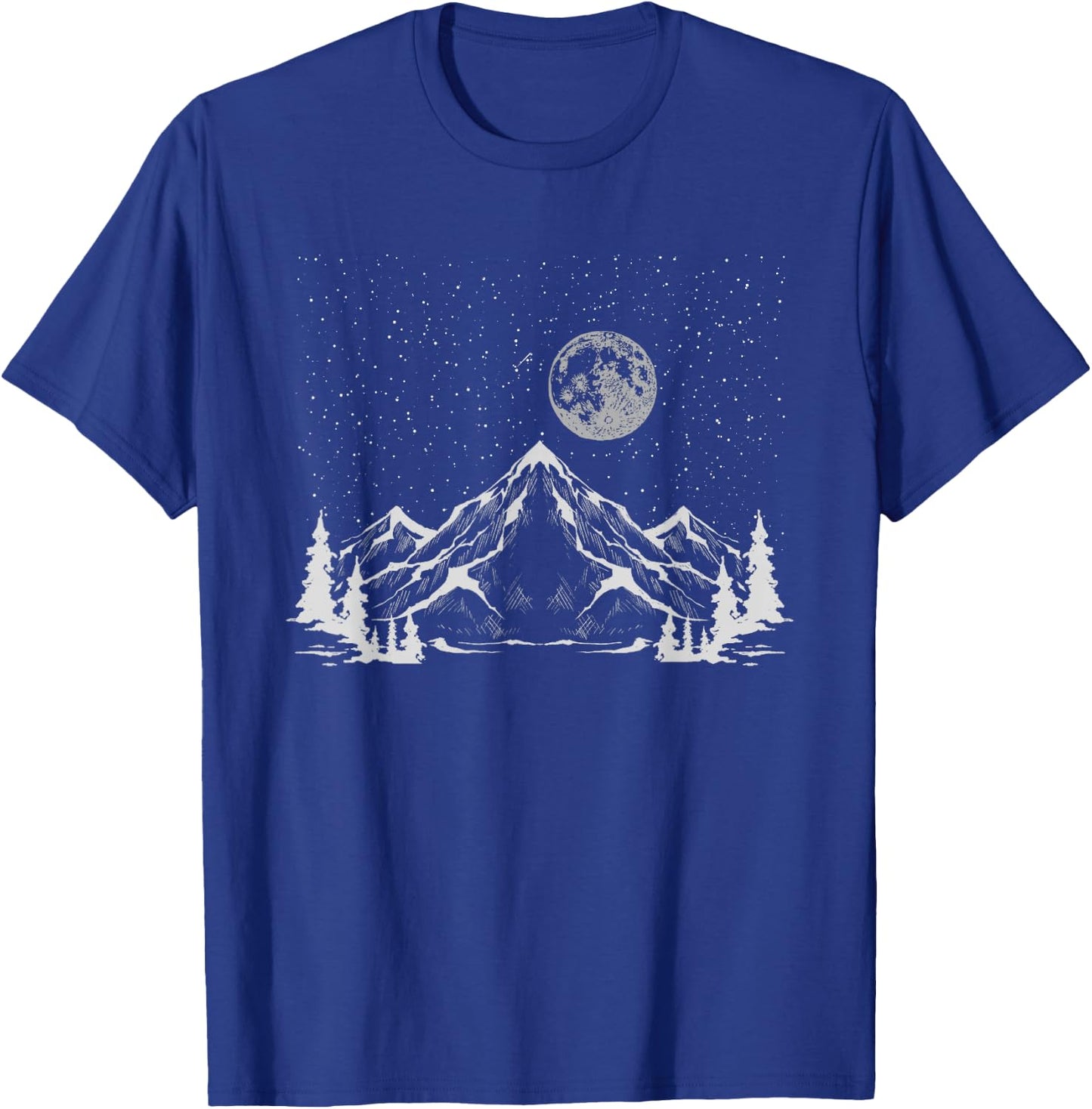 Night Outdoor Nature Trees Mountains Forest Moon Hiking T-Shirt - T-Shirt | Royal