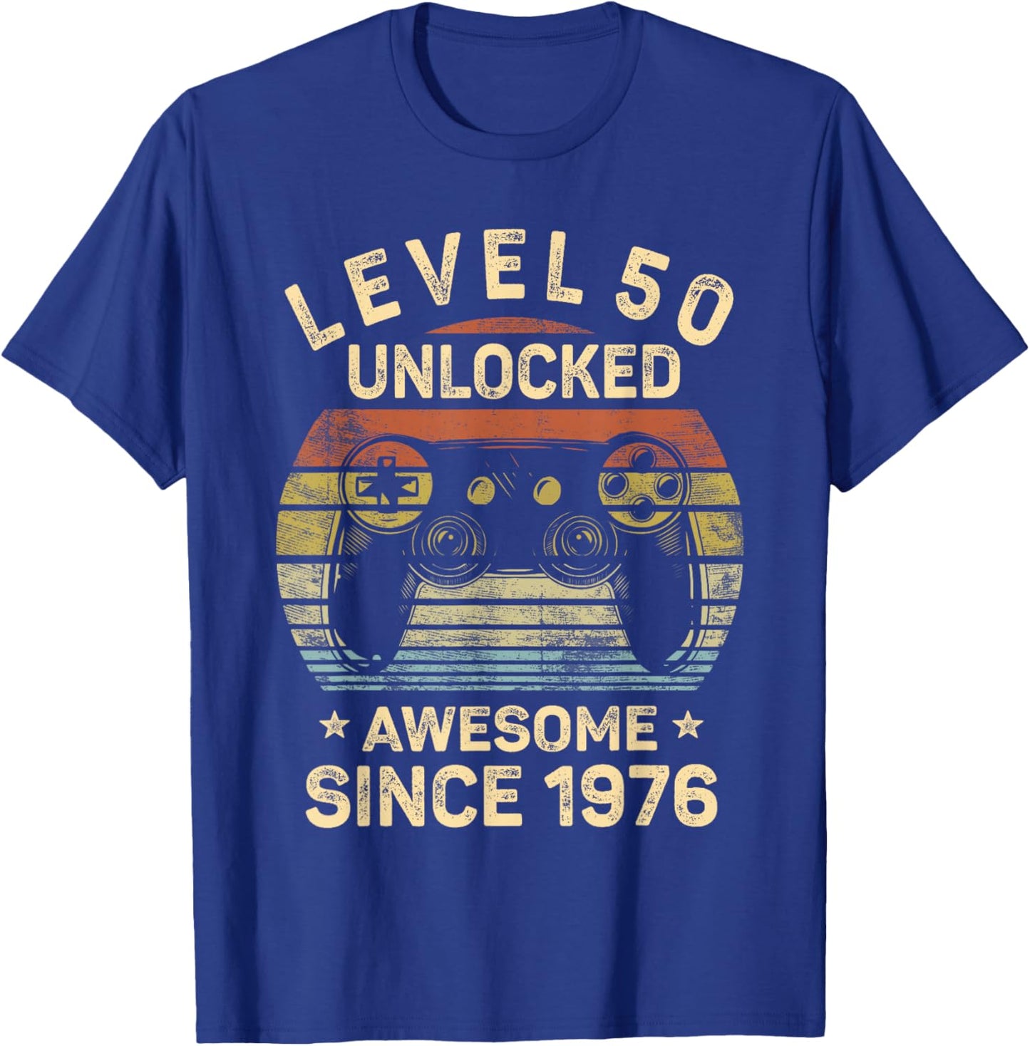 Level 50 Unlocked Awesome Since 1976 50th Birthday Gaming T-Shirt - T-Shirt | Royal