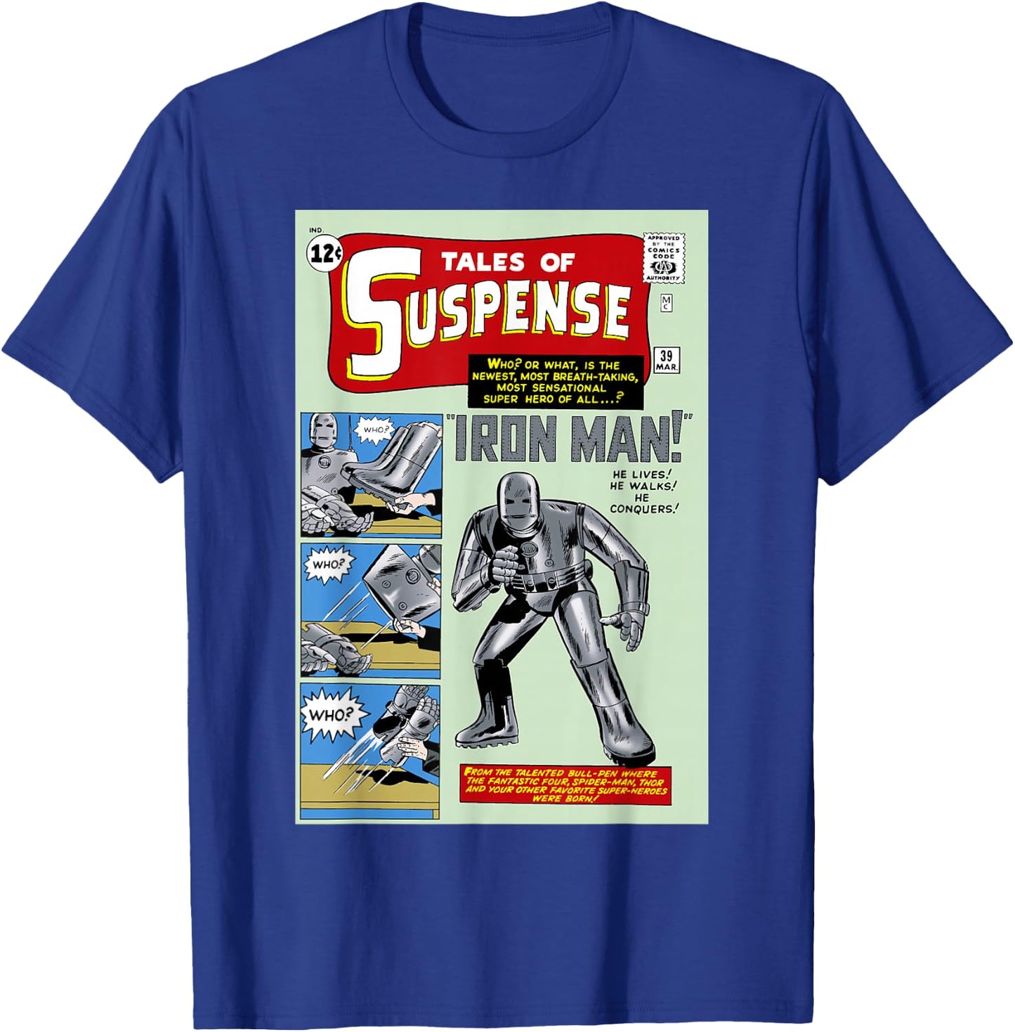 Marvel Avengers Iron Man Classic Suspense Comic Cover T-Shirt - T-Shirt | Royal