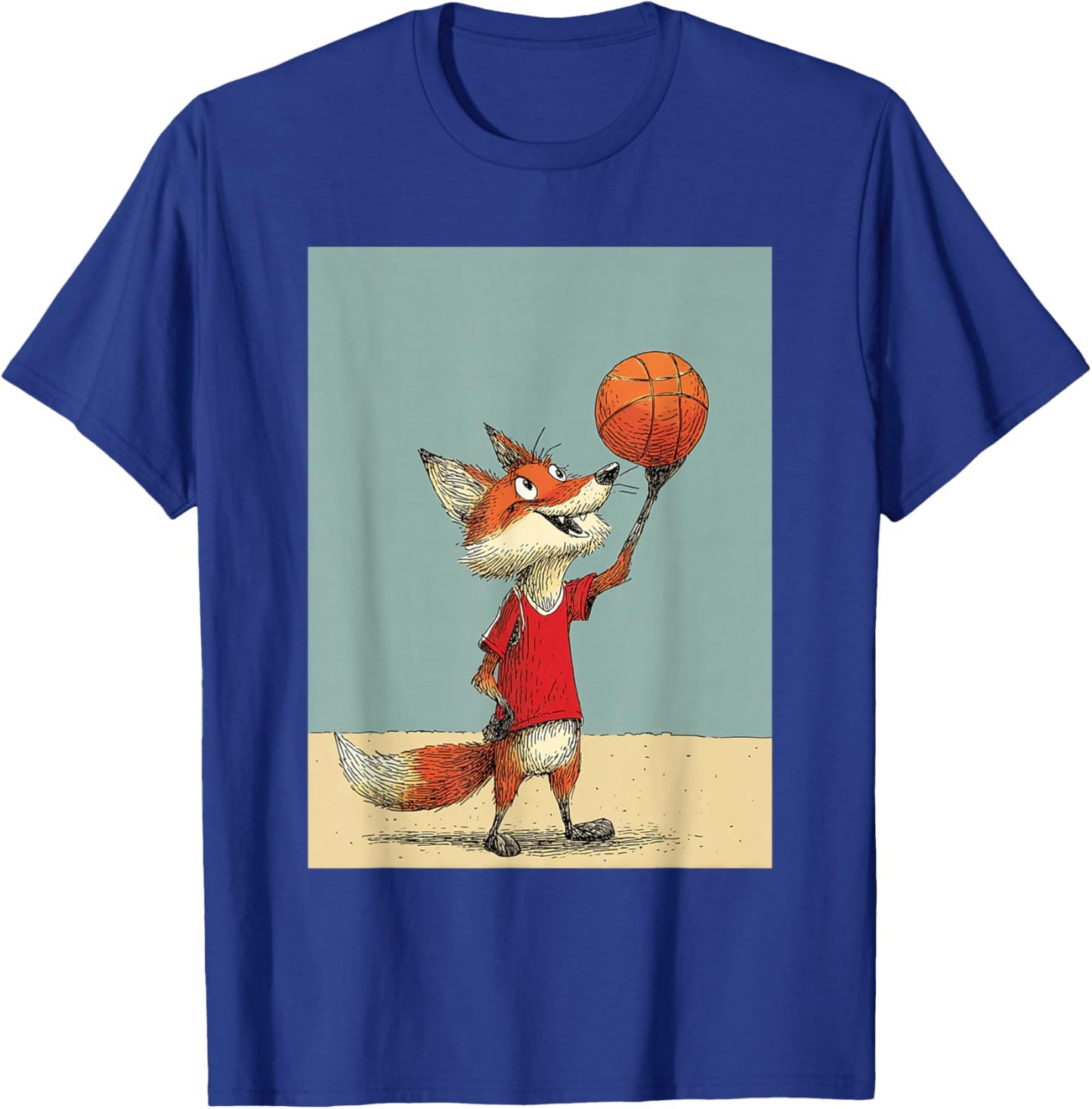 Cute Fox Sports Funny Basketball Cartoon Design T-Shirt - T-Shirt | Royal
