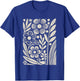 Botanical Floral Line Art Minimalist Nature Linocut Print T-Shirt - T-Shirt | Royal