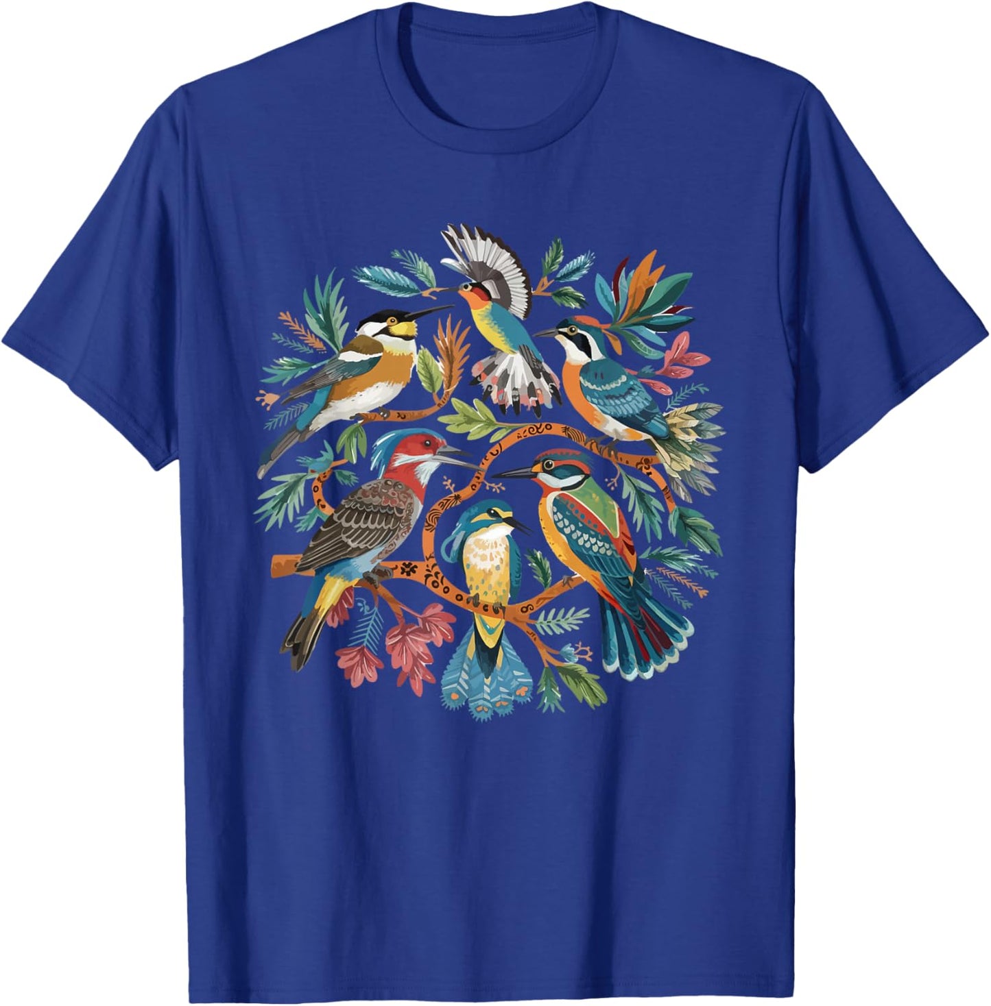 Enchanted Forest Bird Gathering Artistic Bird Watching T-Shirt - T-Shirt | Royal
