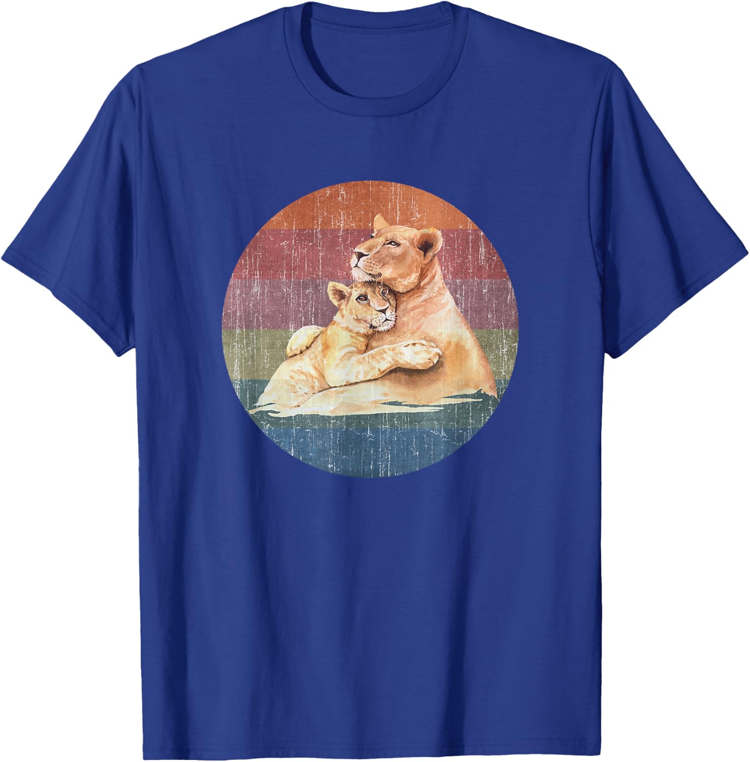 Lioness Lion Mom Baby Cub Watercolor On Distressed Sunset T-Shirt - T-Shirt | Royal