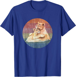 Lioness Lion Mom Baby Cub Watercolor On Distressed Sunset T-Shirt - T-Shirt | Royal