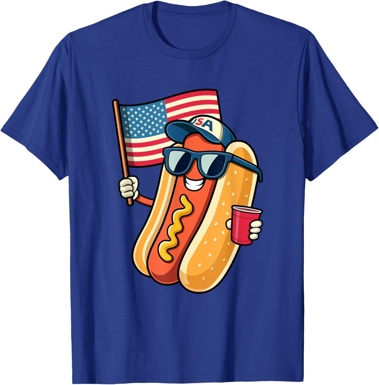 4th of July Hotdog Funny Fourth of July Patriotic USA Flag T-Shirt - T-Shirt | Royal