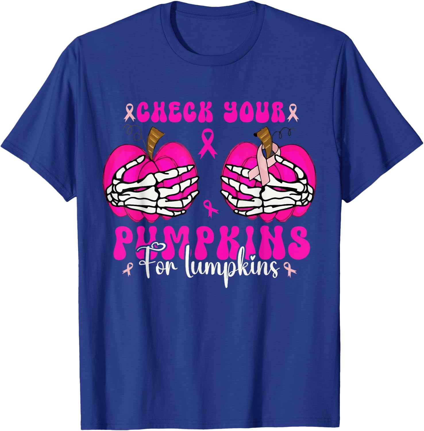 Check Your Pumpkins Breast Cancer Awareness Halloween Women T-Shirt - T-Shirt | Royal