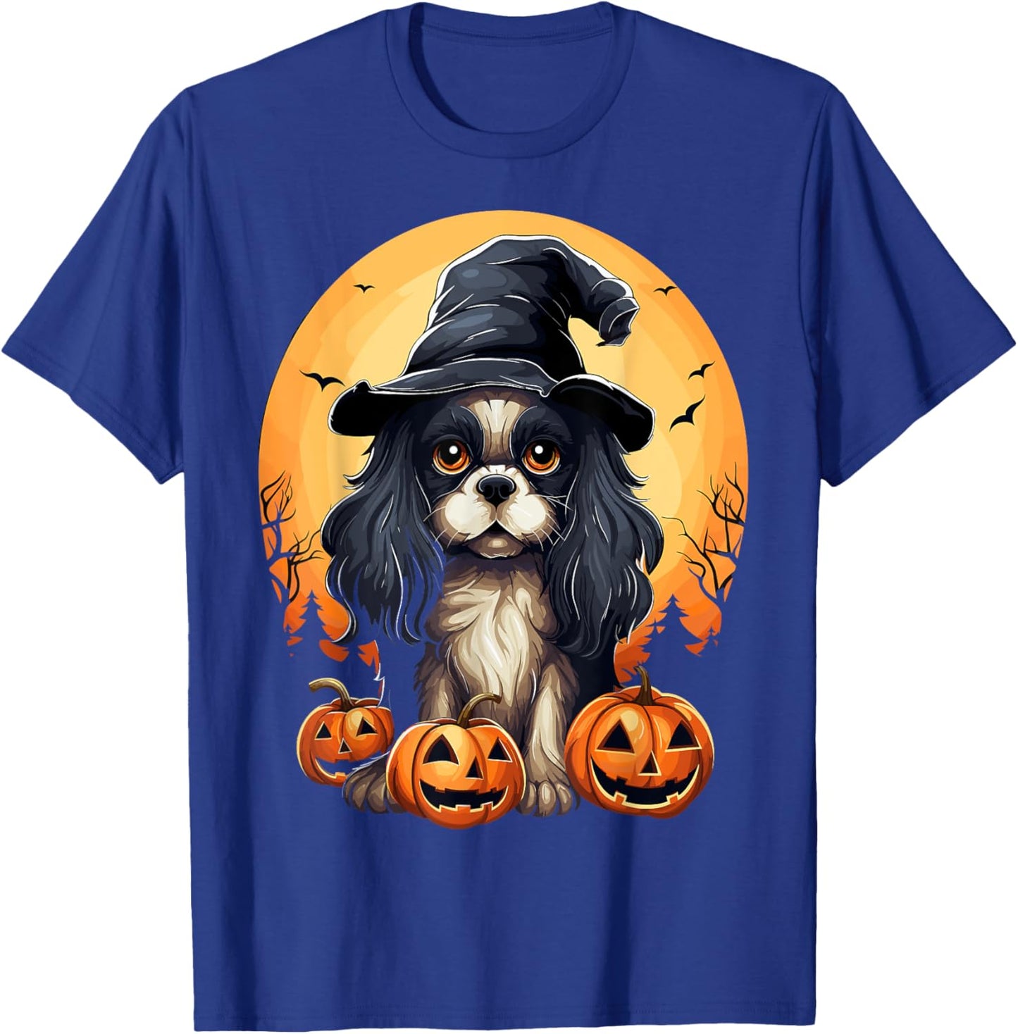 Halloween Cavalier King Charles Spaniel Witch Hat Pumpkin T-Shirt - T-Shirt | Royal