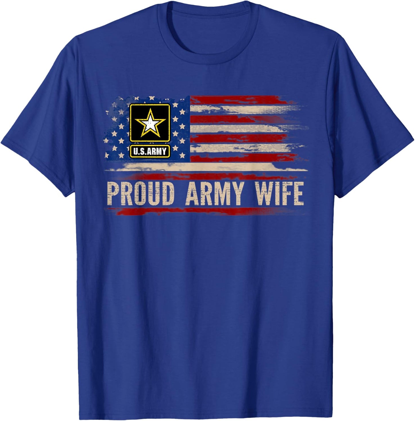 Vintage Proud Army Wife American Flag Veteran Gift Kids Men T-Shirt - T-Shirt | Royal