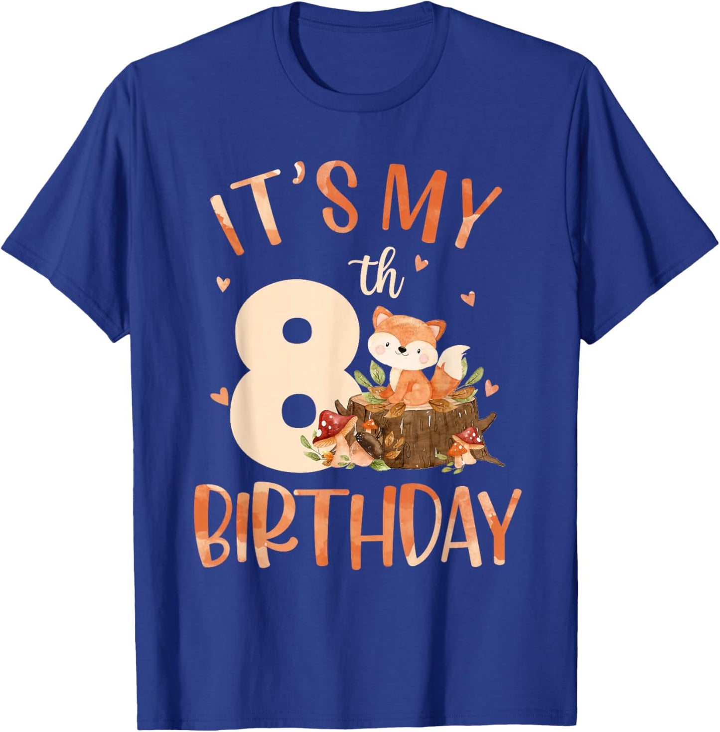 Its My 8th Birthday Cute Fox 8 Year Old Birthday Decorations T-Shirt - T-Shirt | Royal