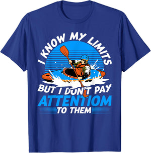 Kayaking Canoeing Lover I Know My Limits Retro Kayaker Canoe T-Shirt - T-Shirt | Royal