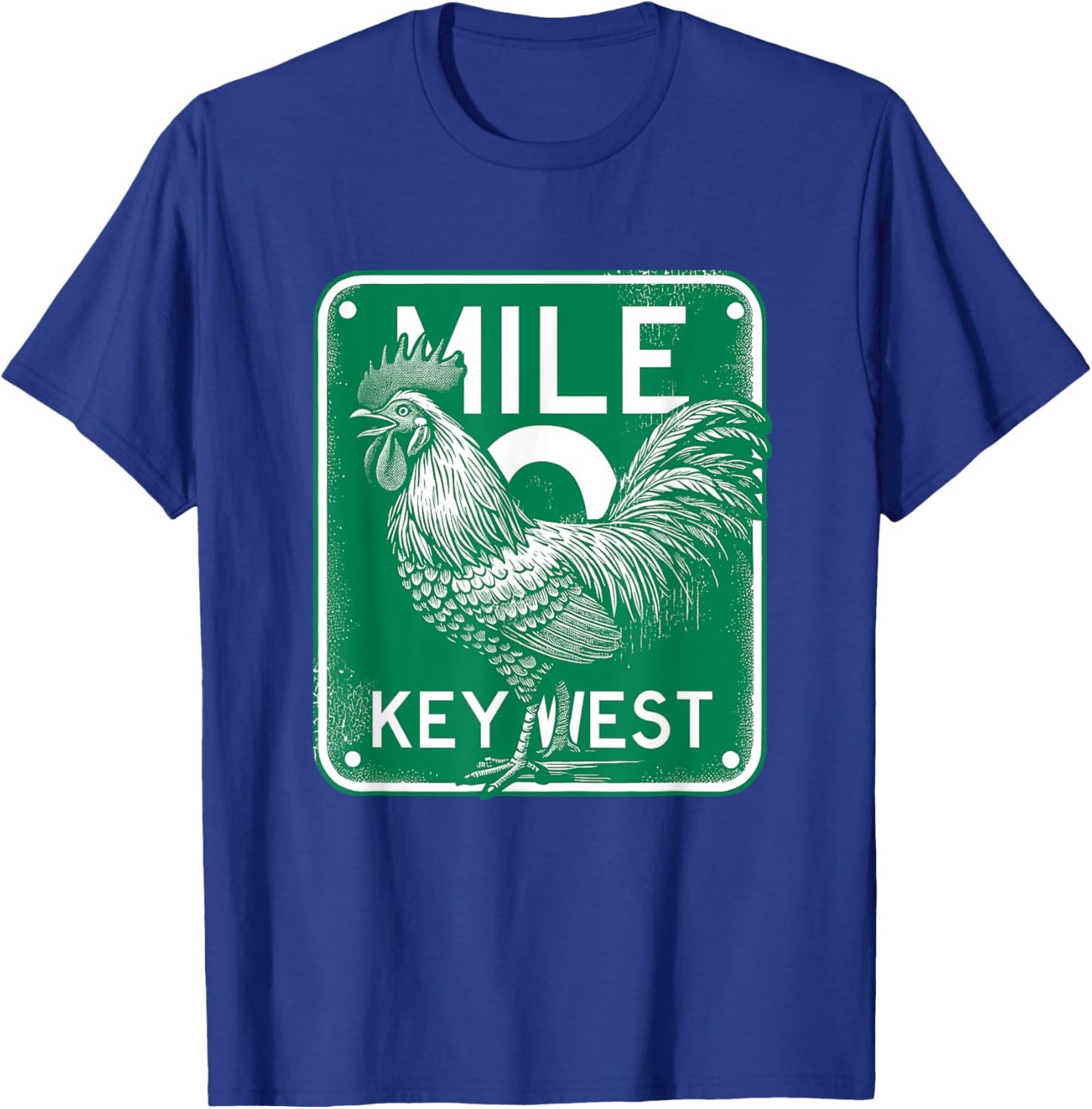 Key West Florida Chicken Retro Mile 0 Rooster Mile Marker T-Shirt - T-Shirt | Royal