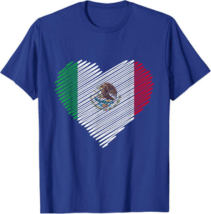 Mexican Flag Heart Gift Mexico T-Shirt - T-Shirt | Royal