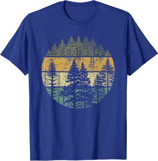 Retro Forest Trees Outdoors Nature Women Men Vintage Graphic T-Shirt - T-Shirt | Royal
