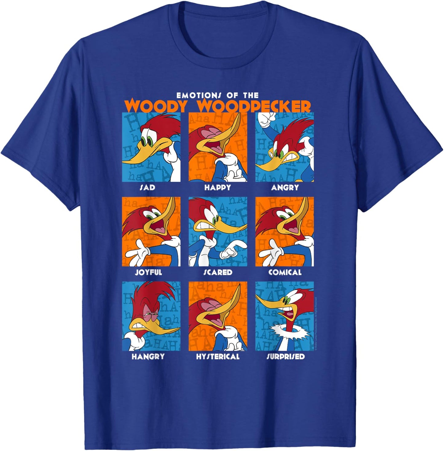 Woody Woodpecker Emotions Vintage Panel Poster T-Shirt - T-Shirt | Royal