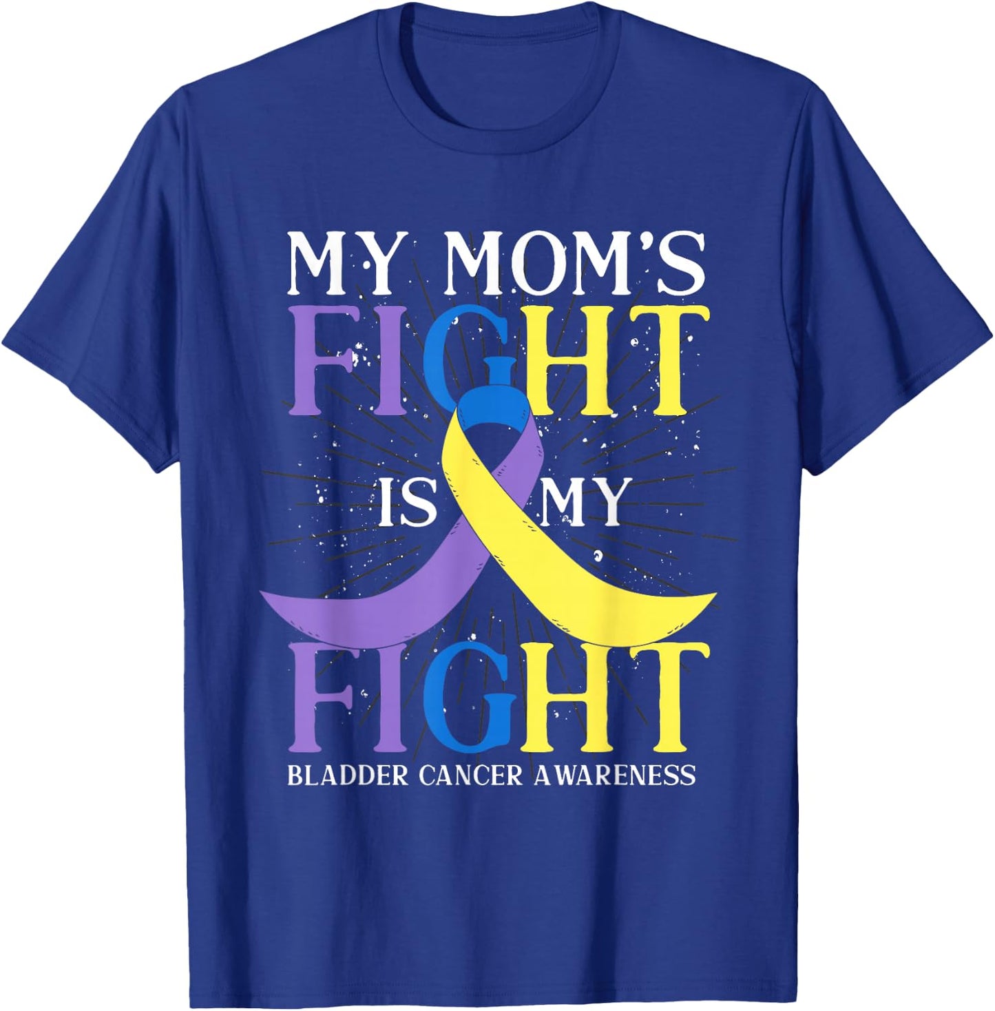 Purple Blue Yellow Ribbon Mom Bladder Cancer Awareness T-Shirt - T-Shirt | Royal