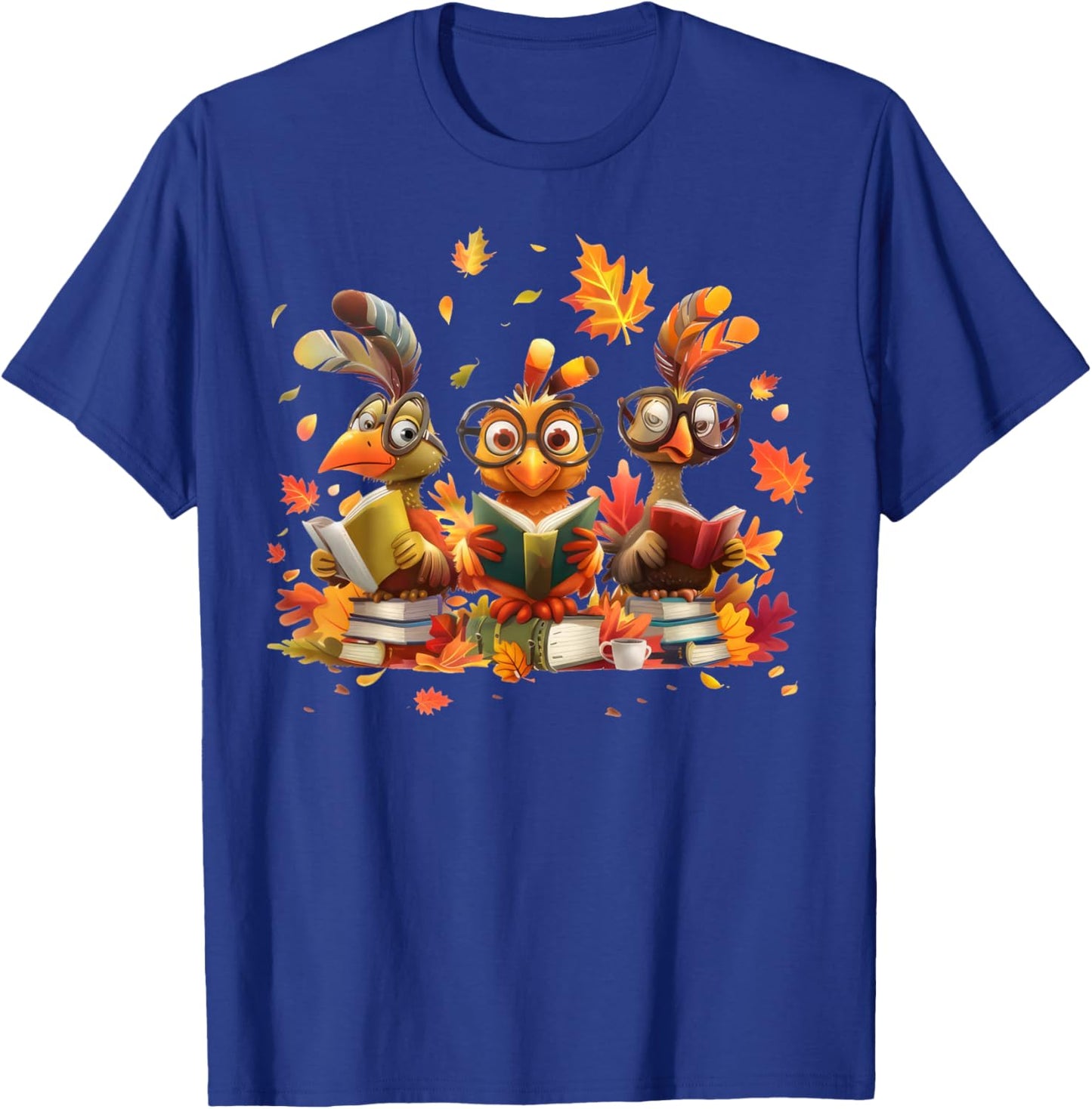 Turkey Glasses Reading Books Thanksgiving Bookworm Teacher T-Shirt - T-Shirt | Royal