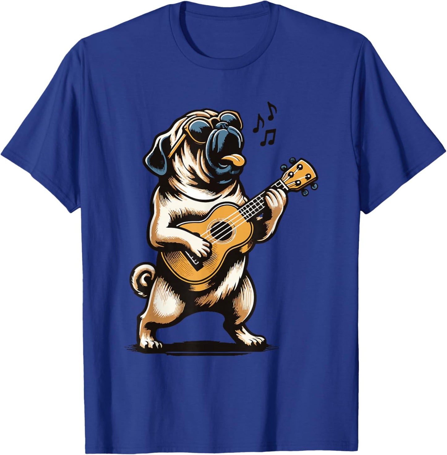 Dog Playing Guitar Singing Pug Funny Pugfather T-Shirt - T-Shirt | Royal