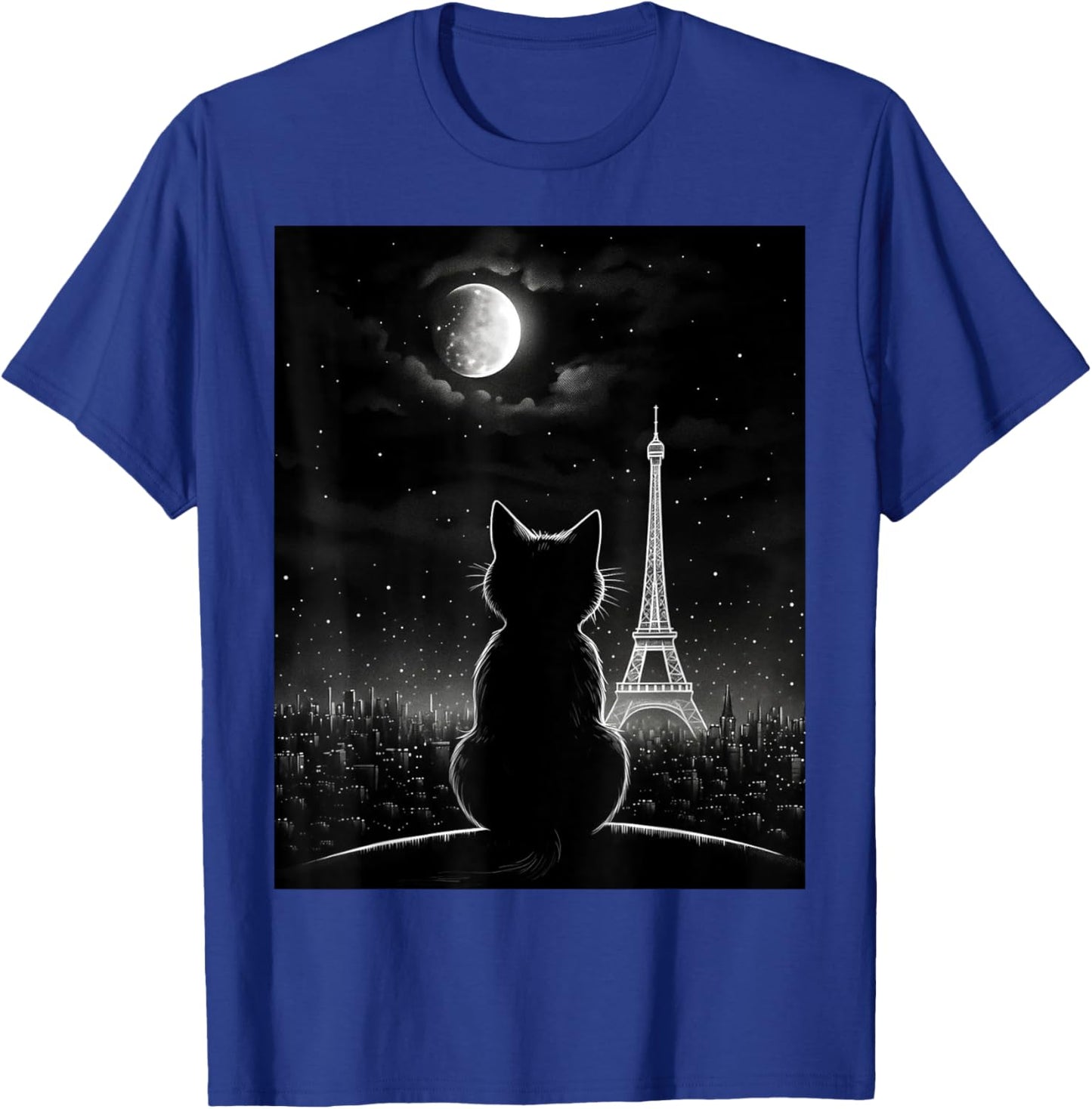 Aesthetic Black Cat Star Night Eiffel Tower In Paris T-Shirt - T-Shirt | Royal